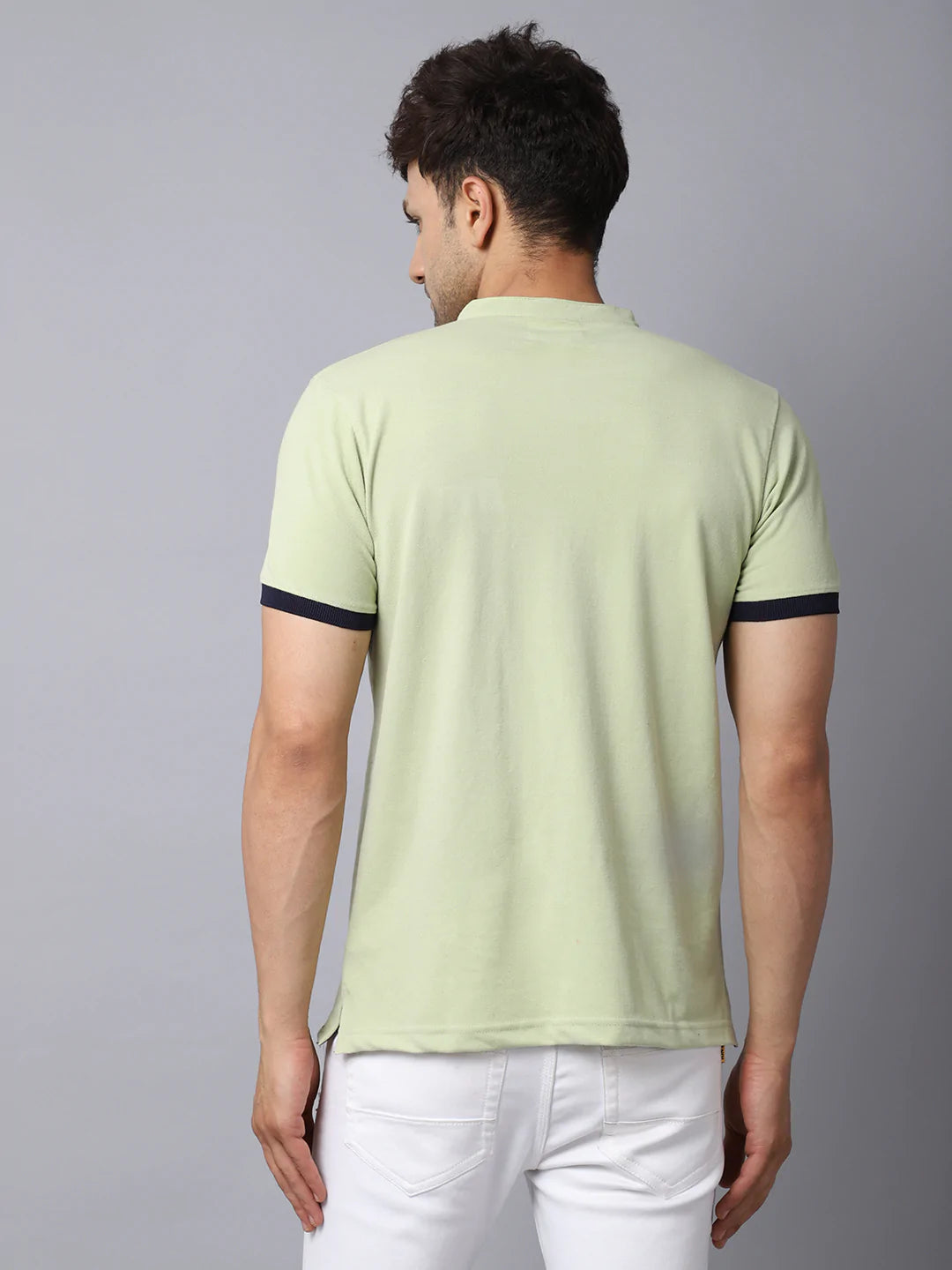 Men Green Henley Neck Slim Fit T-shirt