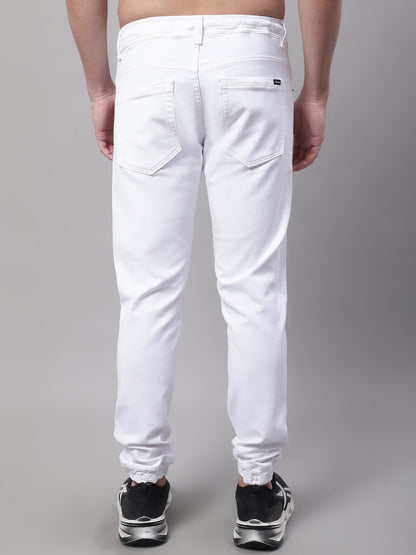 Men White Slim Fit Mid Rise Solid Jogger Jeans