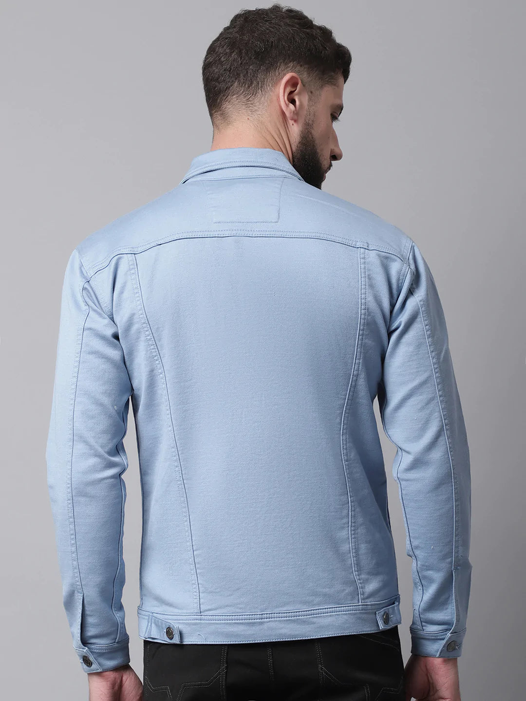 Men Blue Denim Cotton Jacket with Patchwork