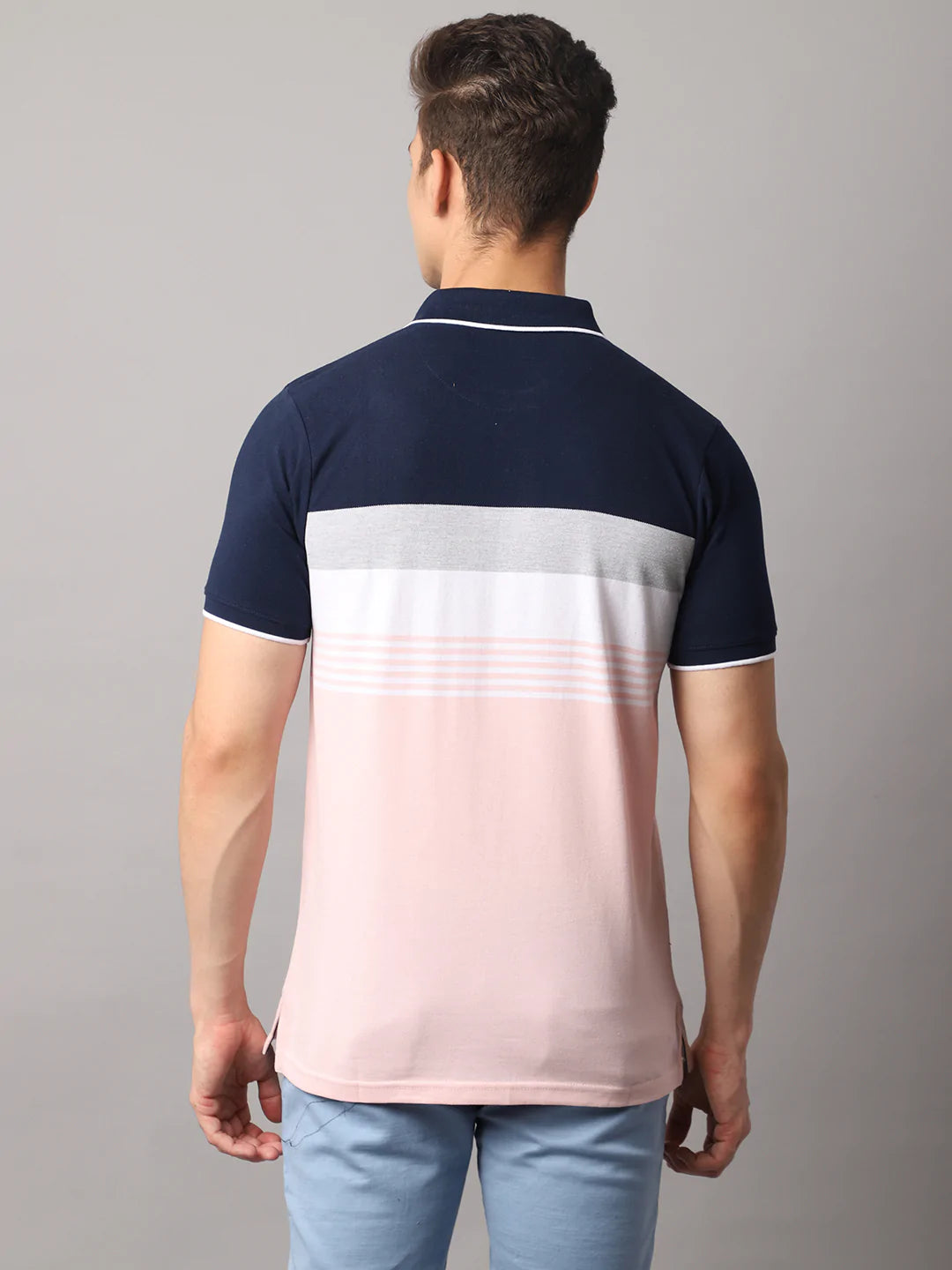 Men Multicoloured Colourblocked Polo Collar Slim Fit T-shirt