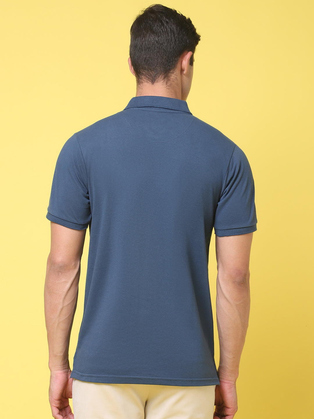 Polo Collar Blue Slim Fit Cotton T-Shirt