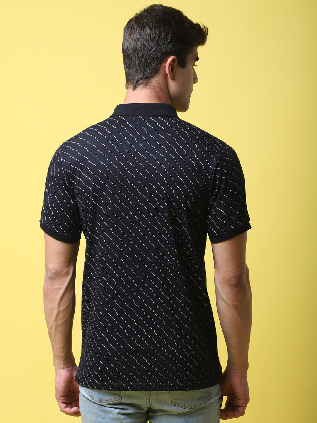 Geometric Printed Polo Collar Cotton Slim Fit T-shirt