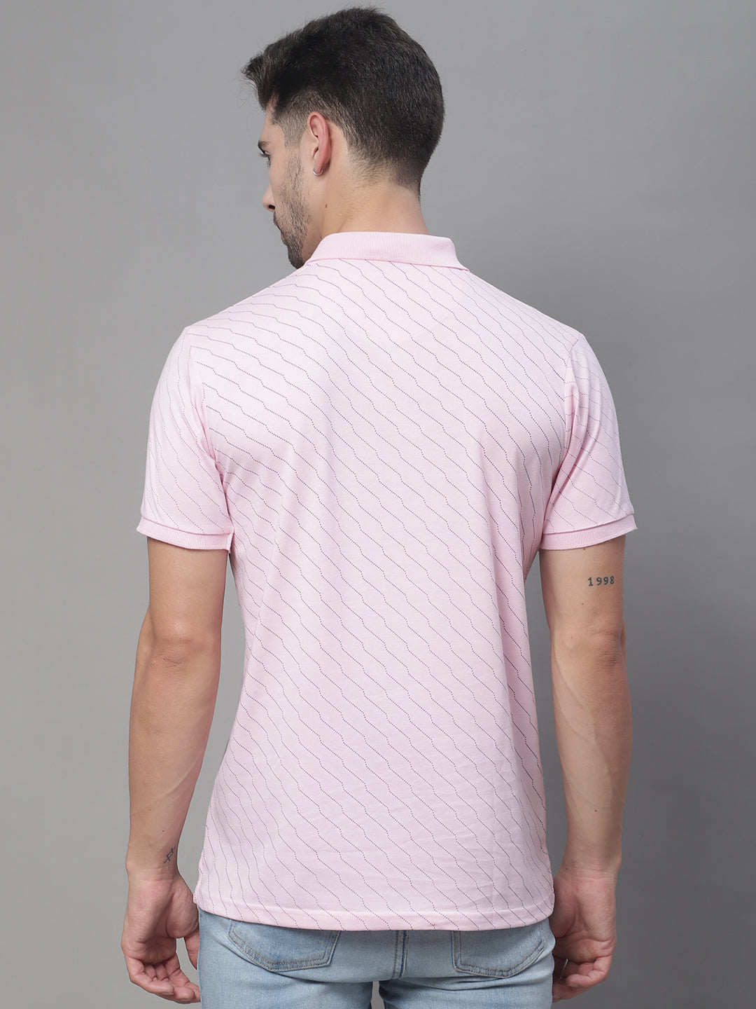 Geometric Printed Polo Collar Cotton Slim Fit T-shirt
