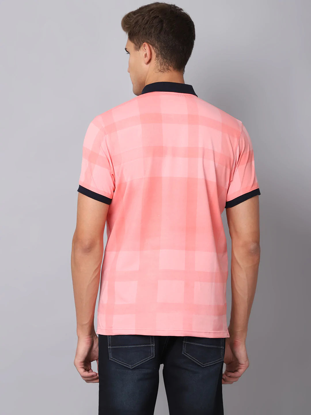 Men Pink  impatiens pink Checked Polo Collar Slim Fit T-shirt
