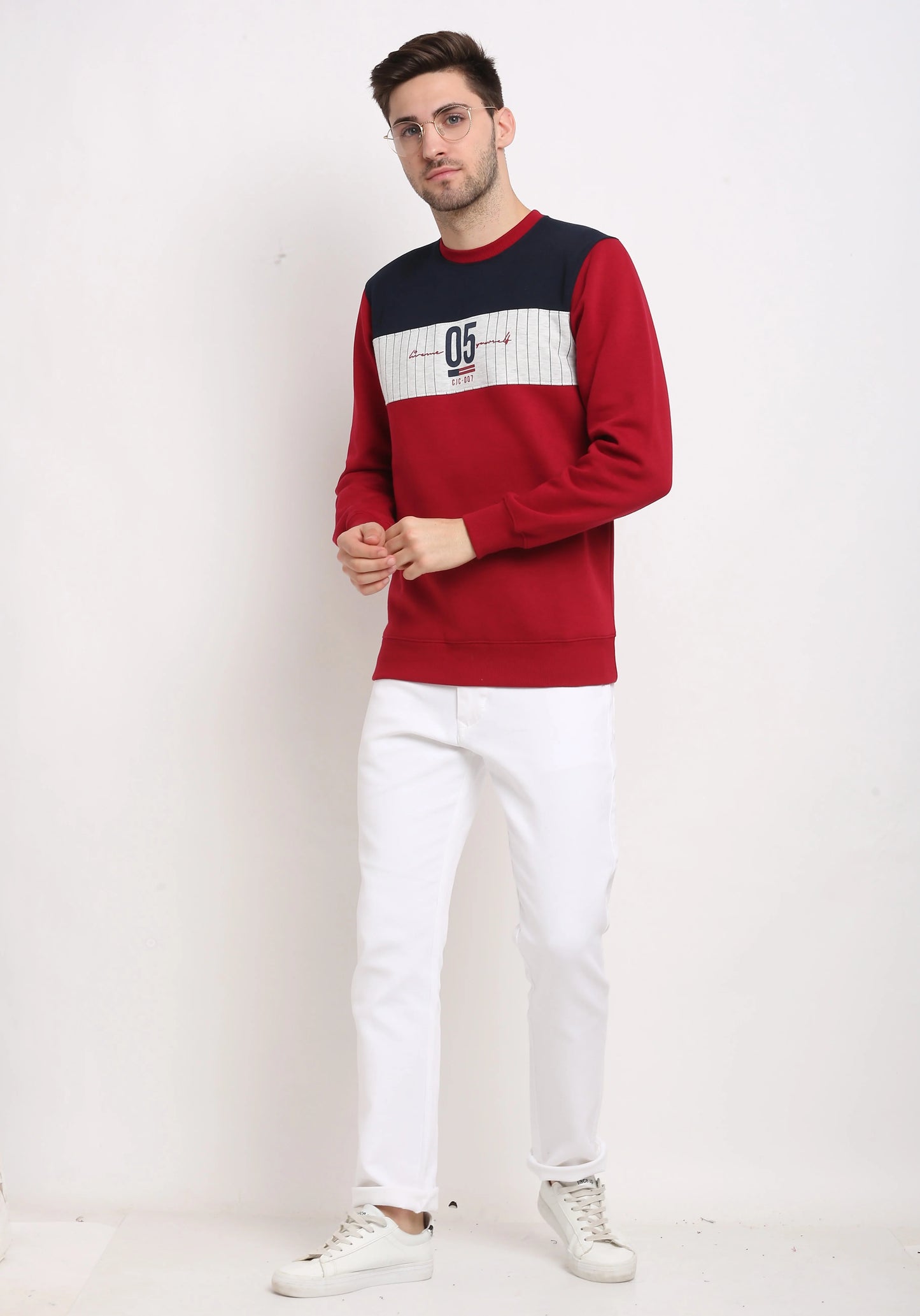 Men Red Colourblocked Sweatshirt