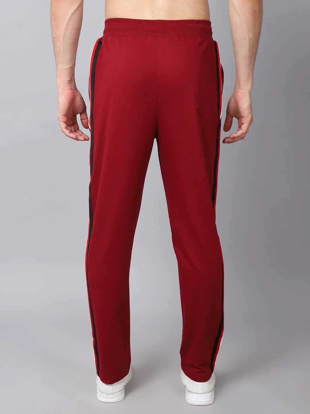 Men Maroon Striped Slim-Fit Cotton Trackpants