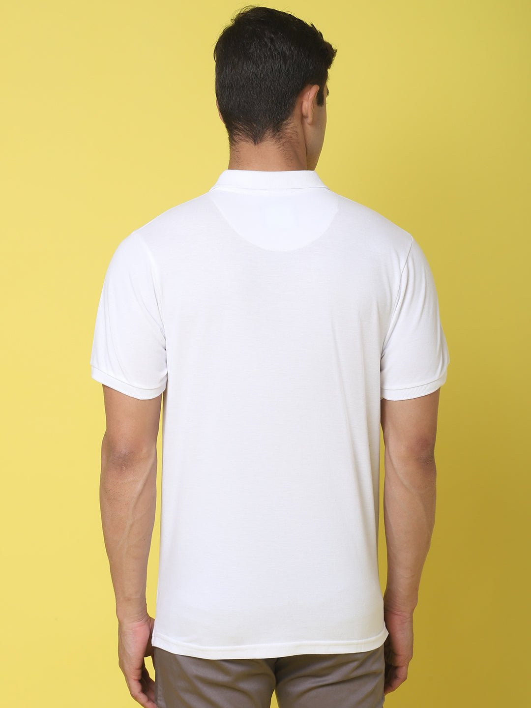 Polo Collar White Slim Fit Cotton T-Shirt