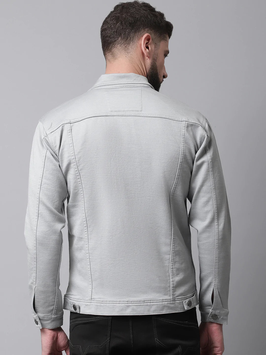 Men Grey Denim Cotton Jacket with Patchwork