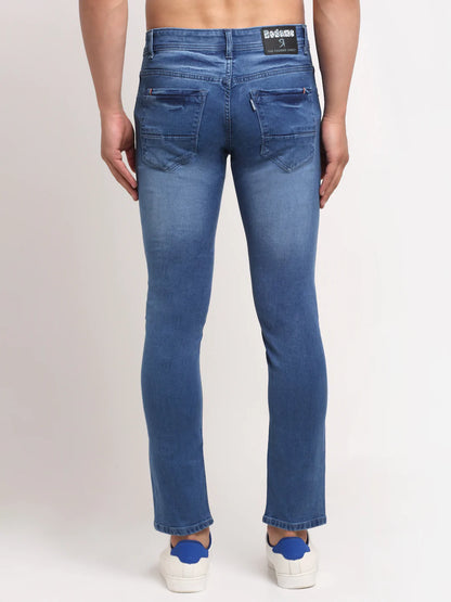 Men Blue Slim Fit Heavy Fade Crop Stretchable Jeans