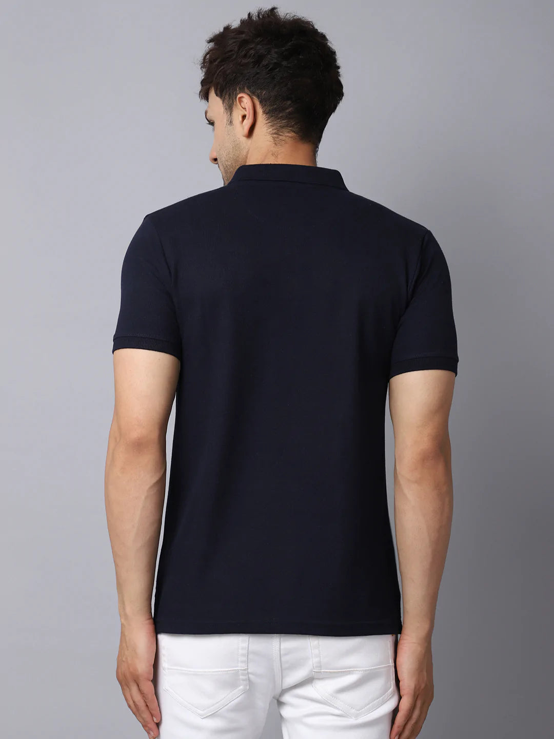 Men Multicoloured Striped Polo Collar Slim Fit T-shirt