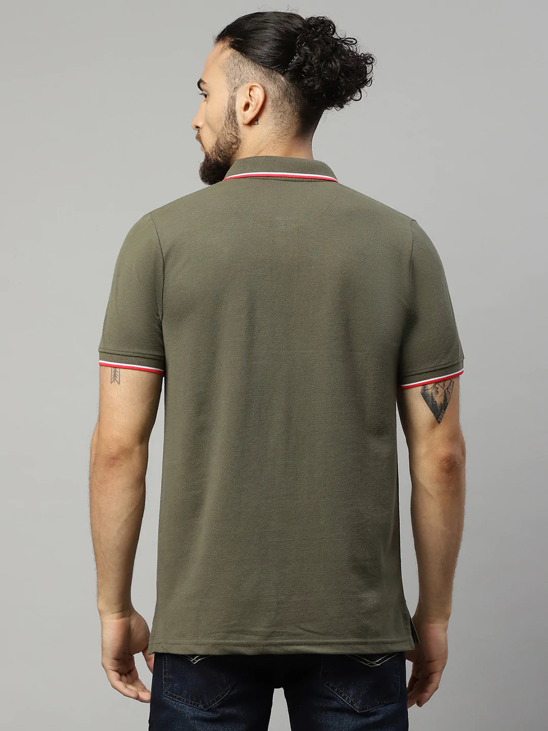 Men Olive Green Polo Collar T-shirt