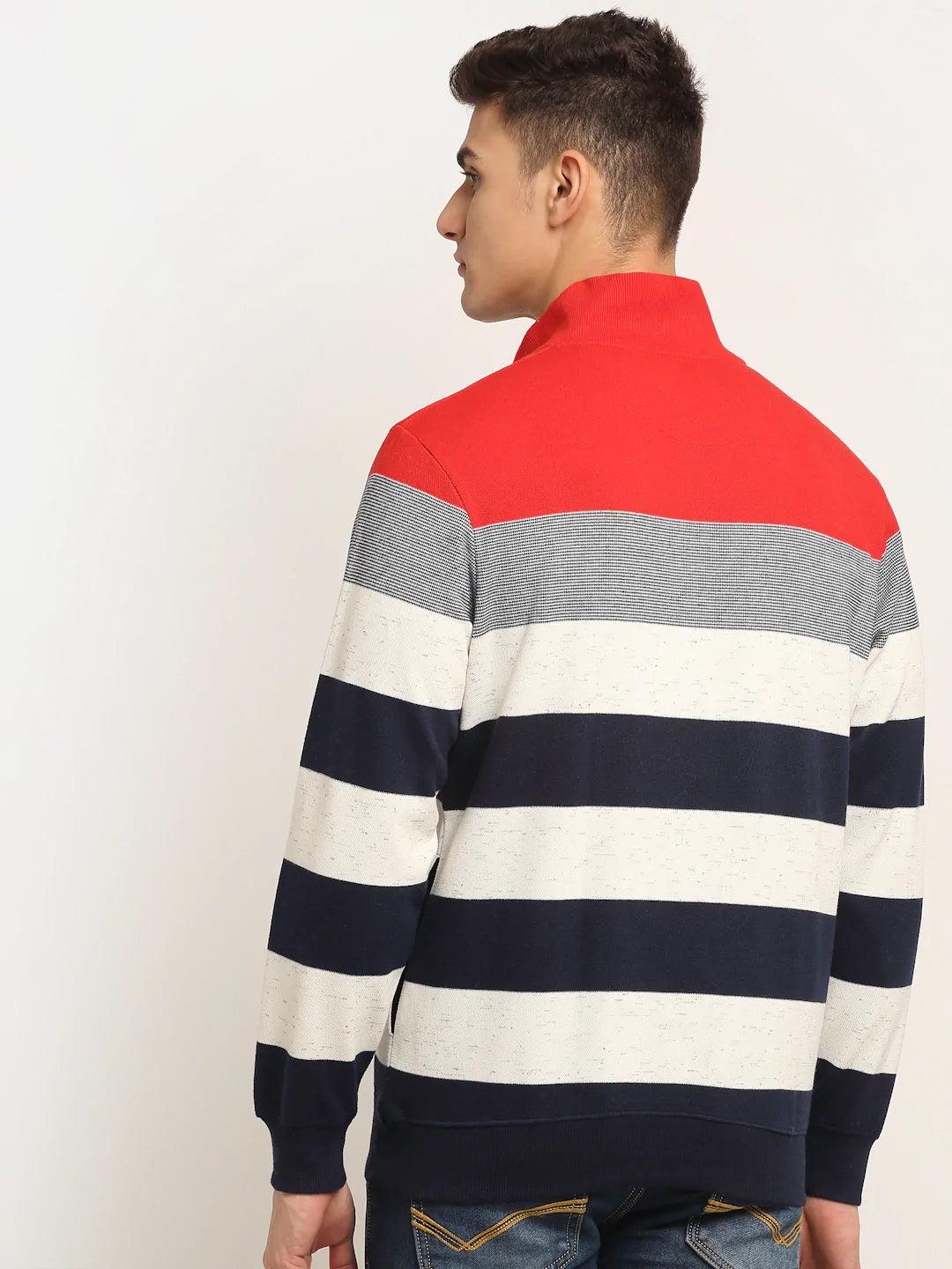 Men Multicoloured Striped Fleece Sweatshirt