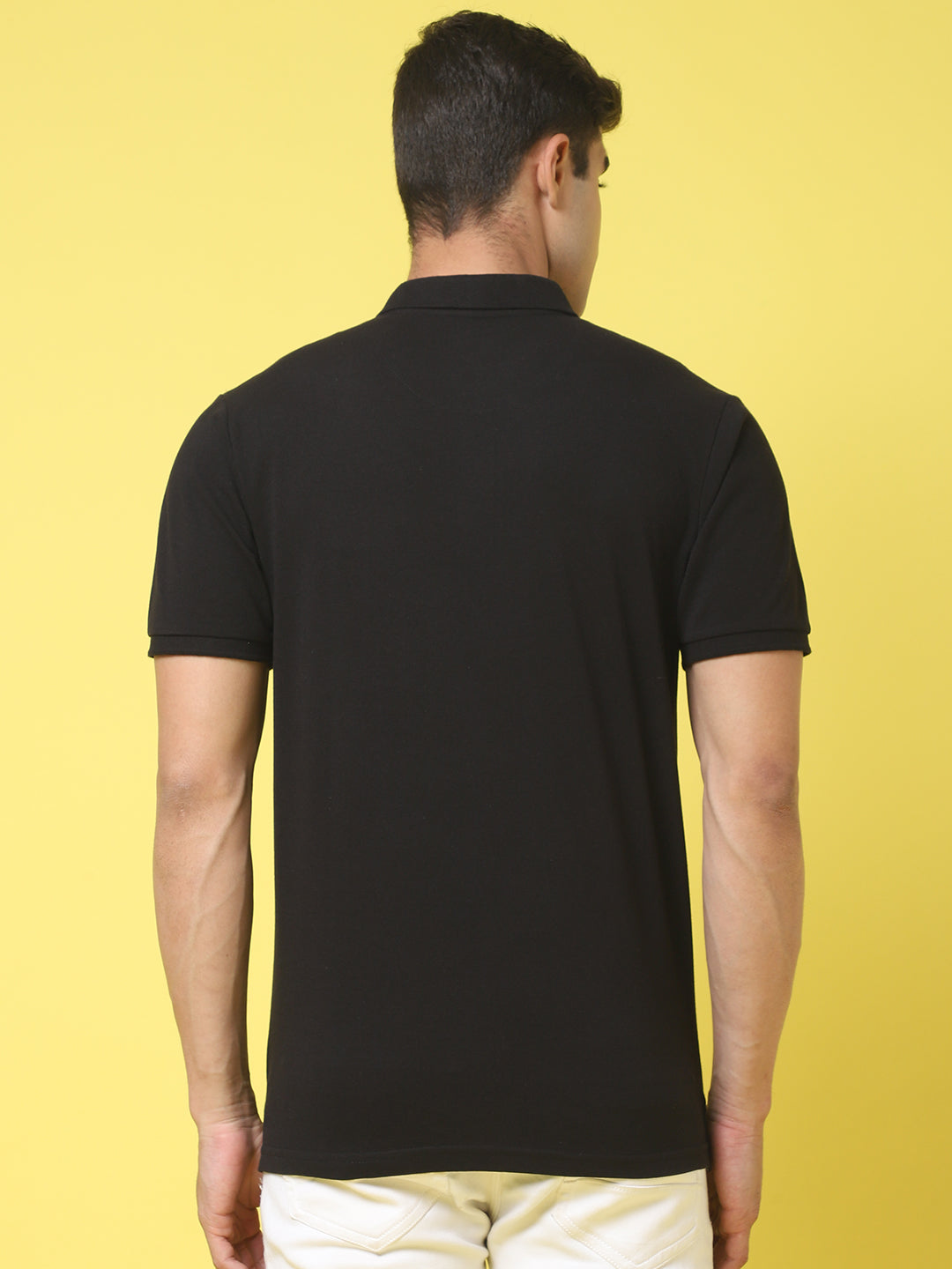 Polo Collar Black Slim Fit Cotton T-Shirt