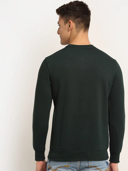 Men Green Printed Fleece Sweatshirt