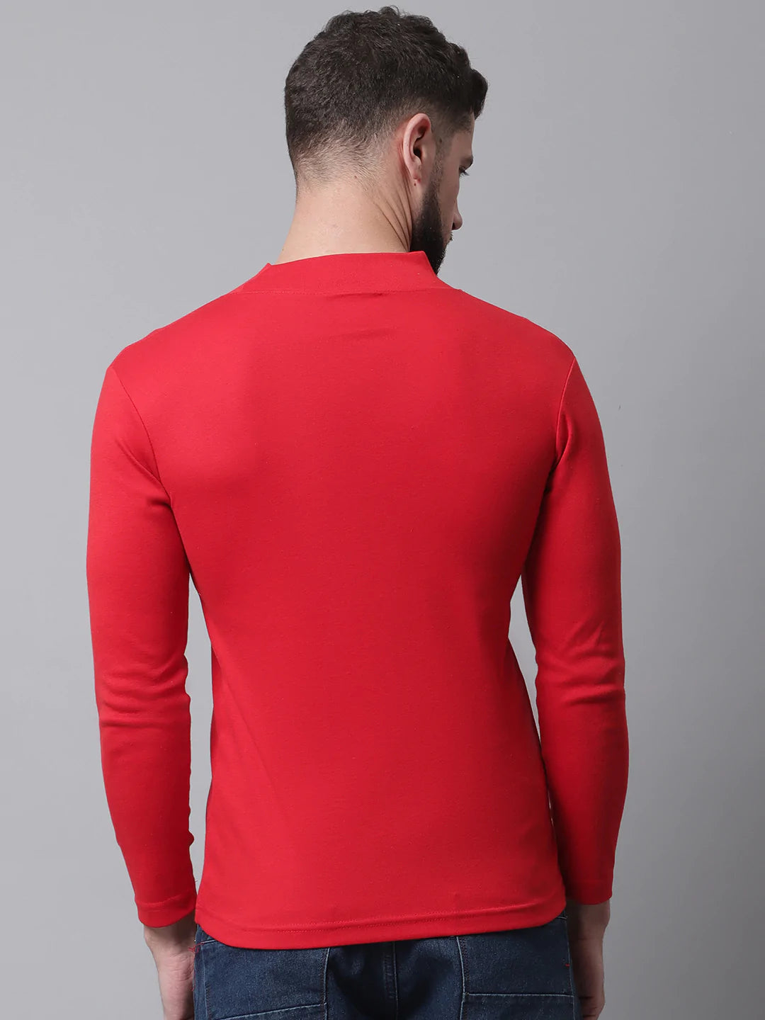 Men Red High Neck Slim Fit Cotton T-shirt