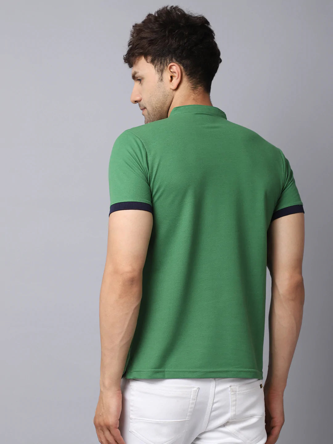 Men Green Mandarin Collar Slim Fit T-shirt