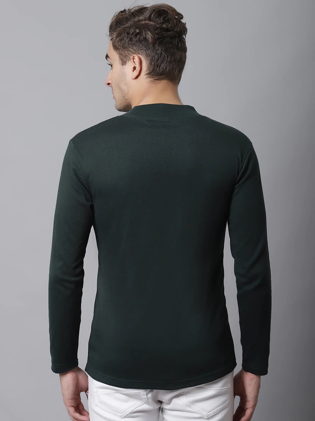 Men Green Cotton High Neck Solid Slim Fit T-shirt