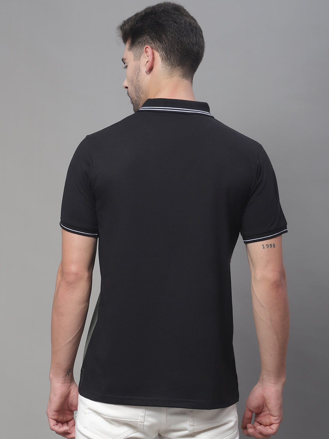 Colourblocked Polo Collar Cotton Slim Fit T-shirt