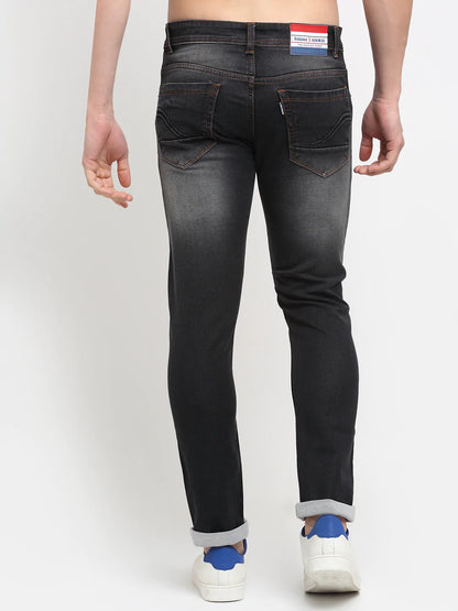 Men Black Slim Fit Heavy Fade Stretchable Jeans