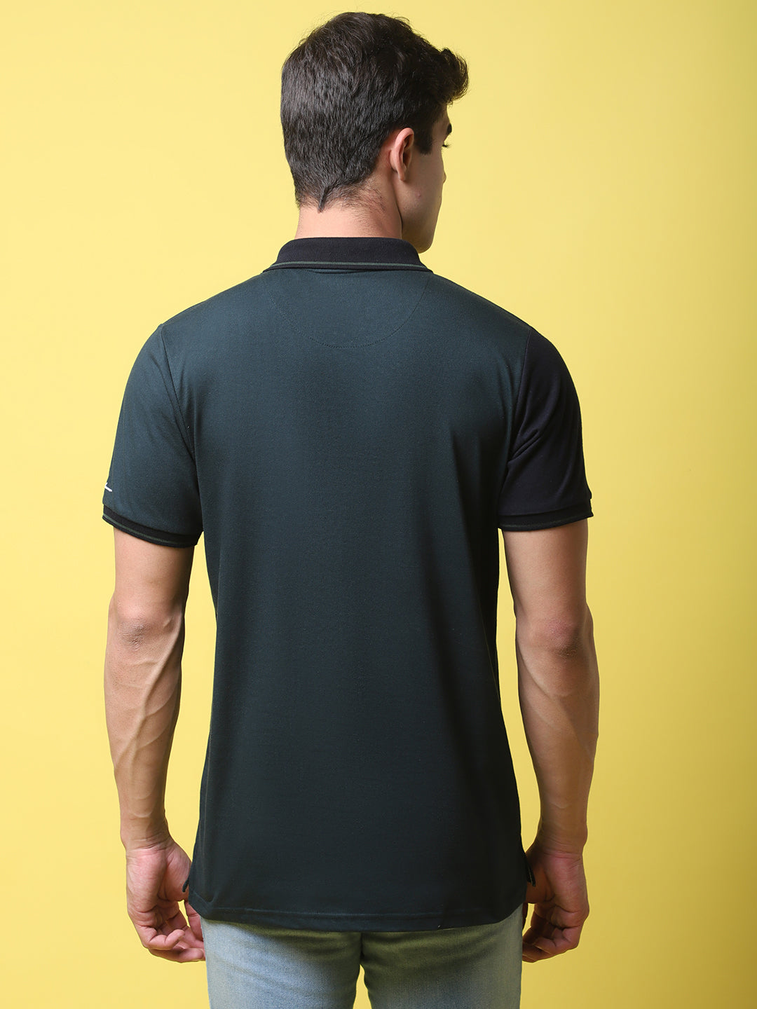 Colourblocked Polo Collar Cotton Slim Fit T-shirt