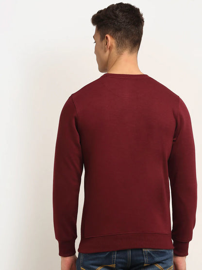 Men Maroon Printed Fleece Sweatshirt