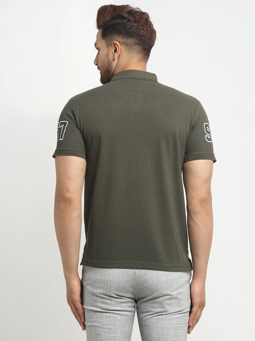 Men Olive Printed Polo T-Shirts