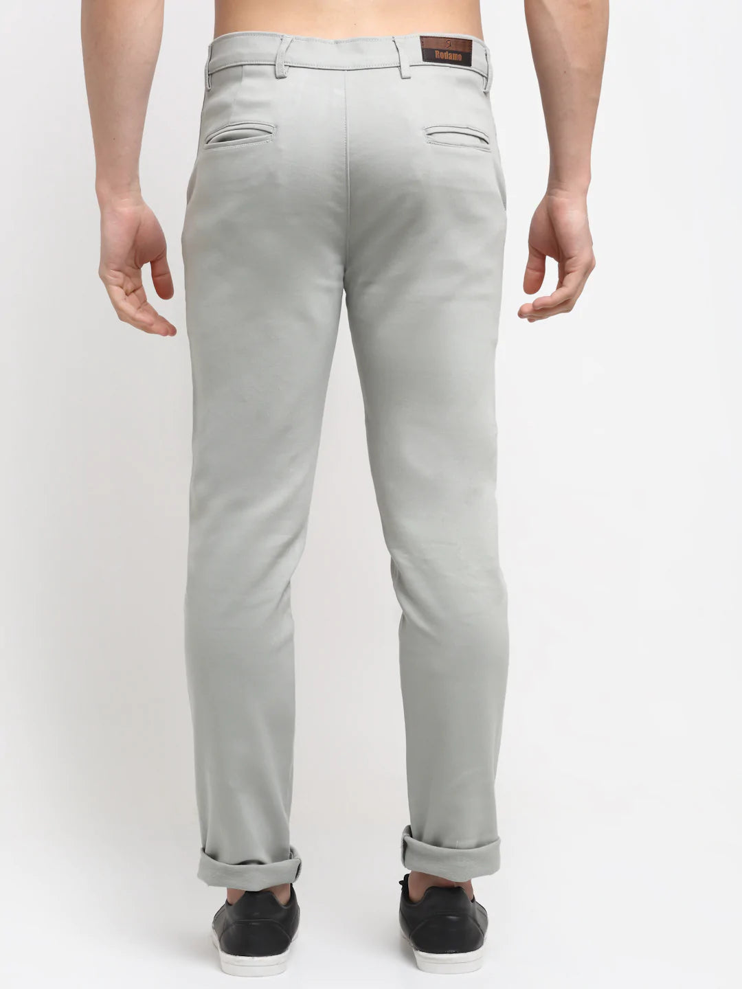 Men Grey Solid Slim Fit Trousers