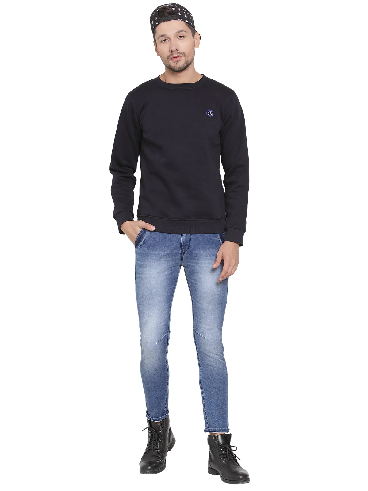 Men Navy Blue Slim Fit Sweatshirts