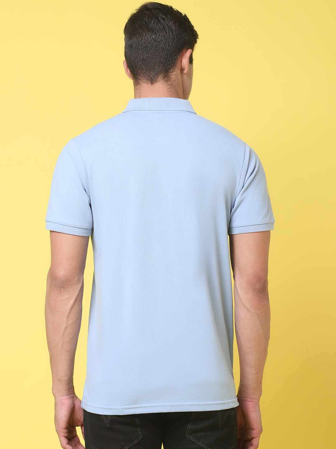 Polo Collar Blue Slim Fit Cotton T-Shirt