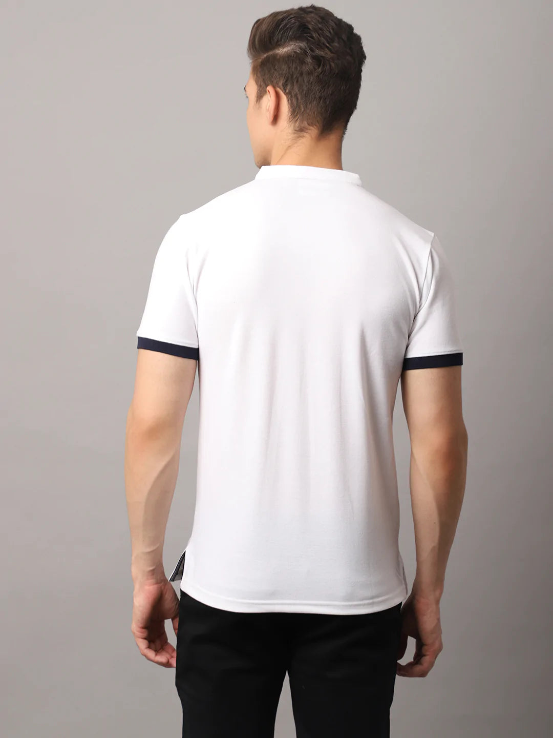 Men White Mandarin Collar Slim Fit T-shirt
