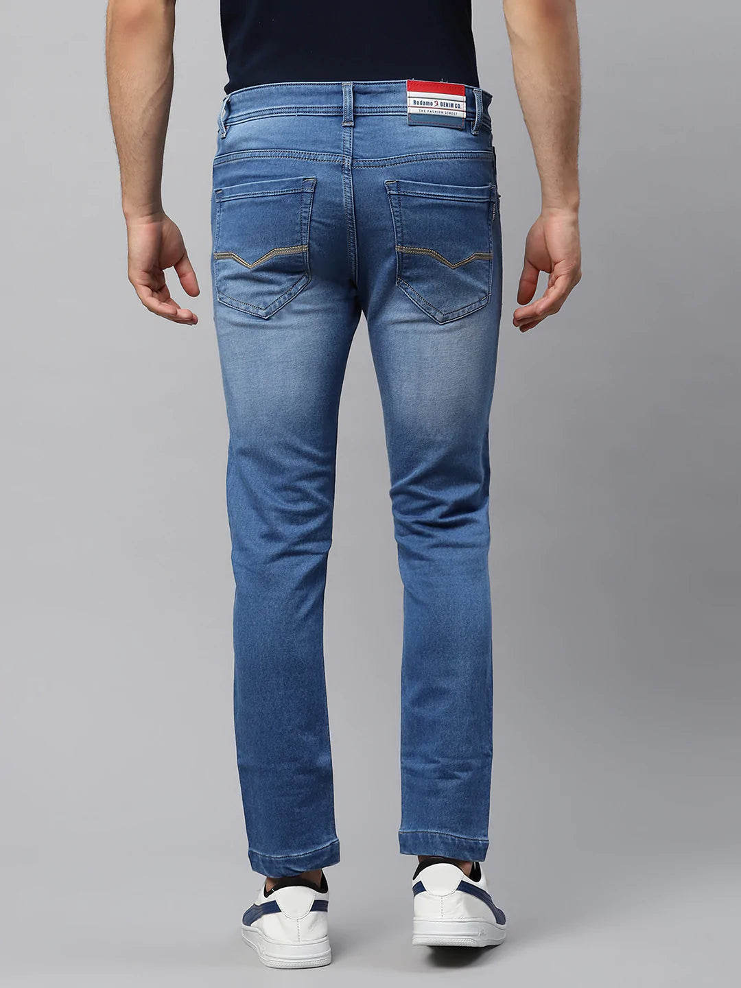 Men Blue Slim Fit Low Distress Heavy Fade Stretchable Jeans