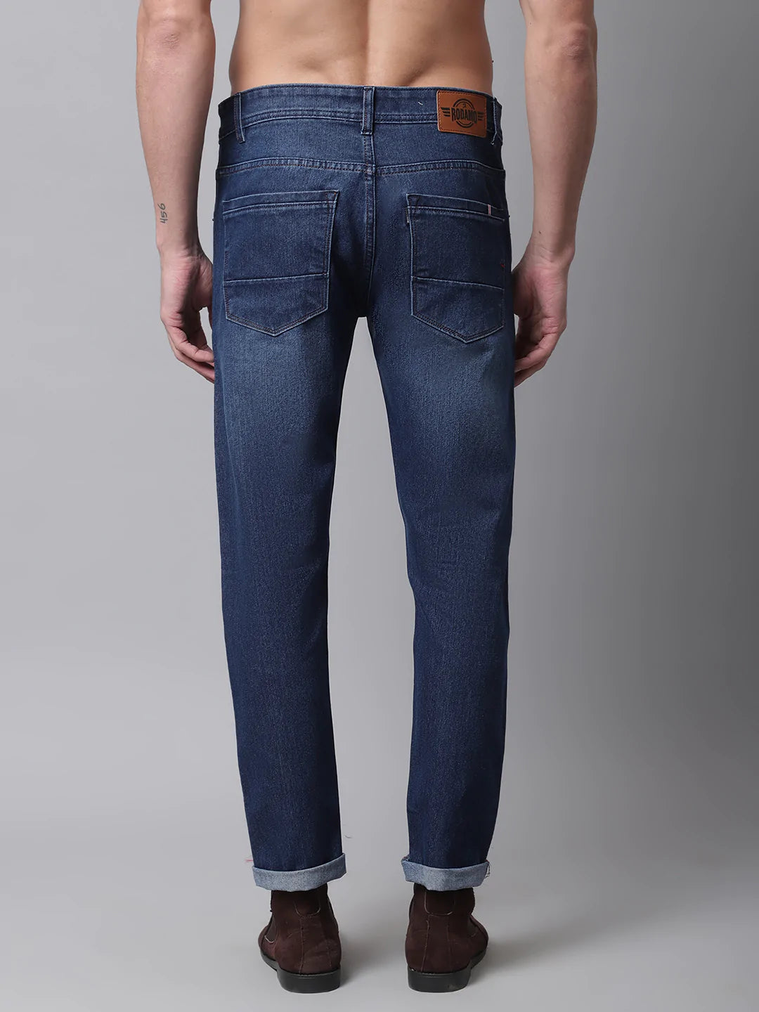 Men Blue Cotton Slim Fit Low Distress Light Fade Stretchable Jeans