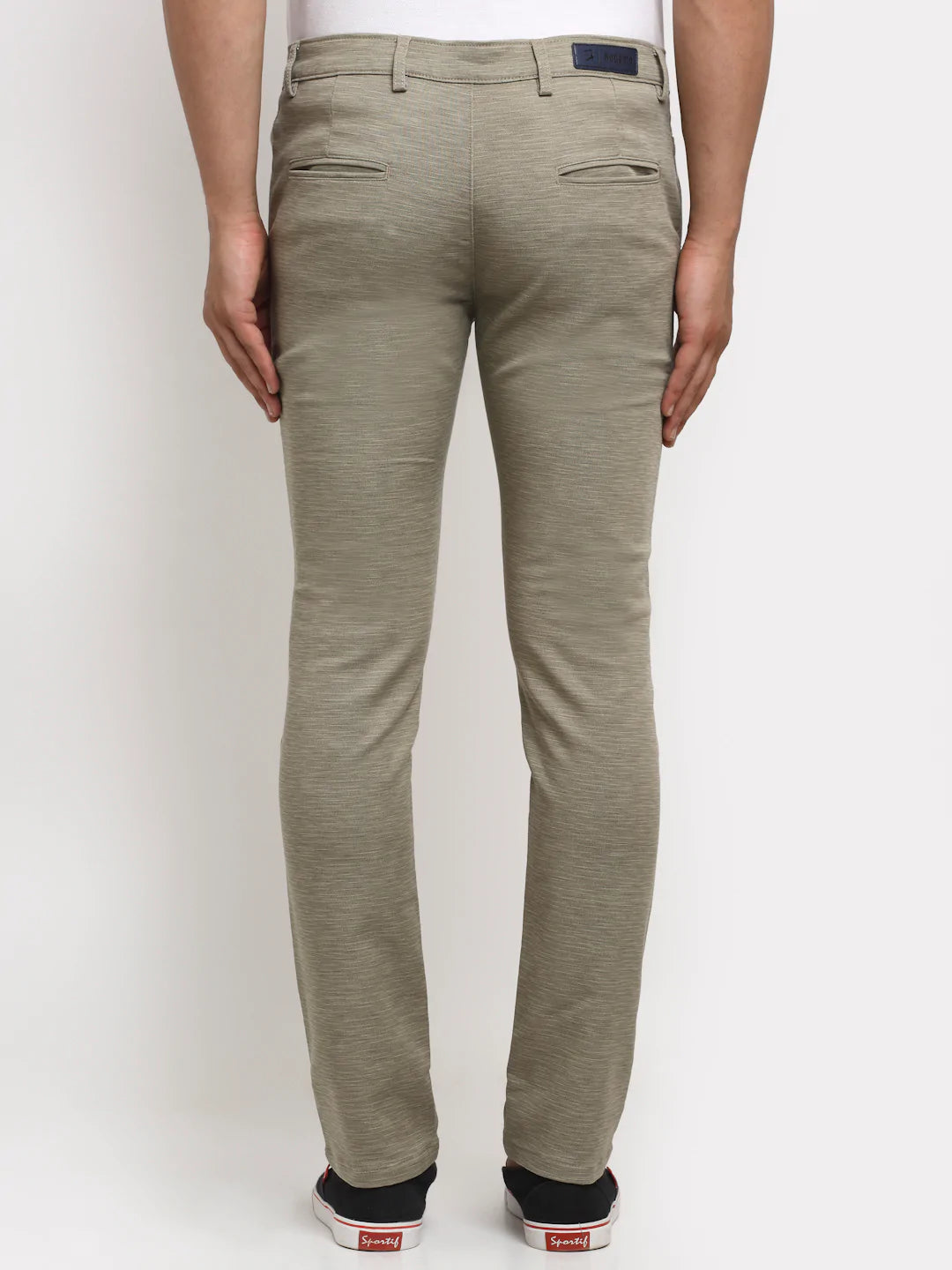 Men Khaki Textured Slim Fit Trousers