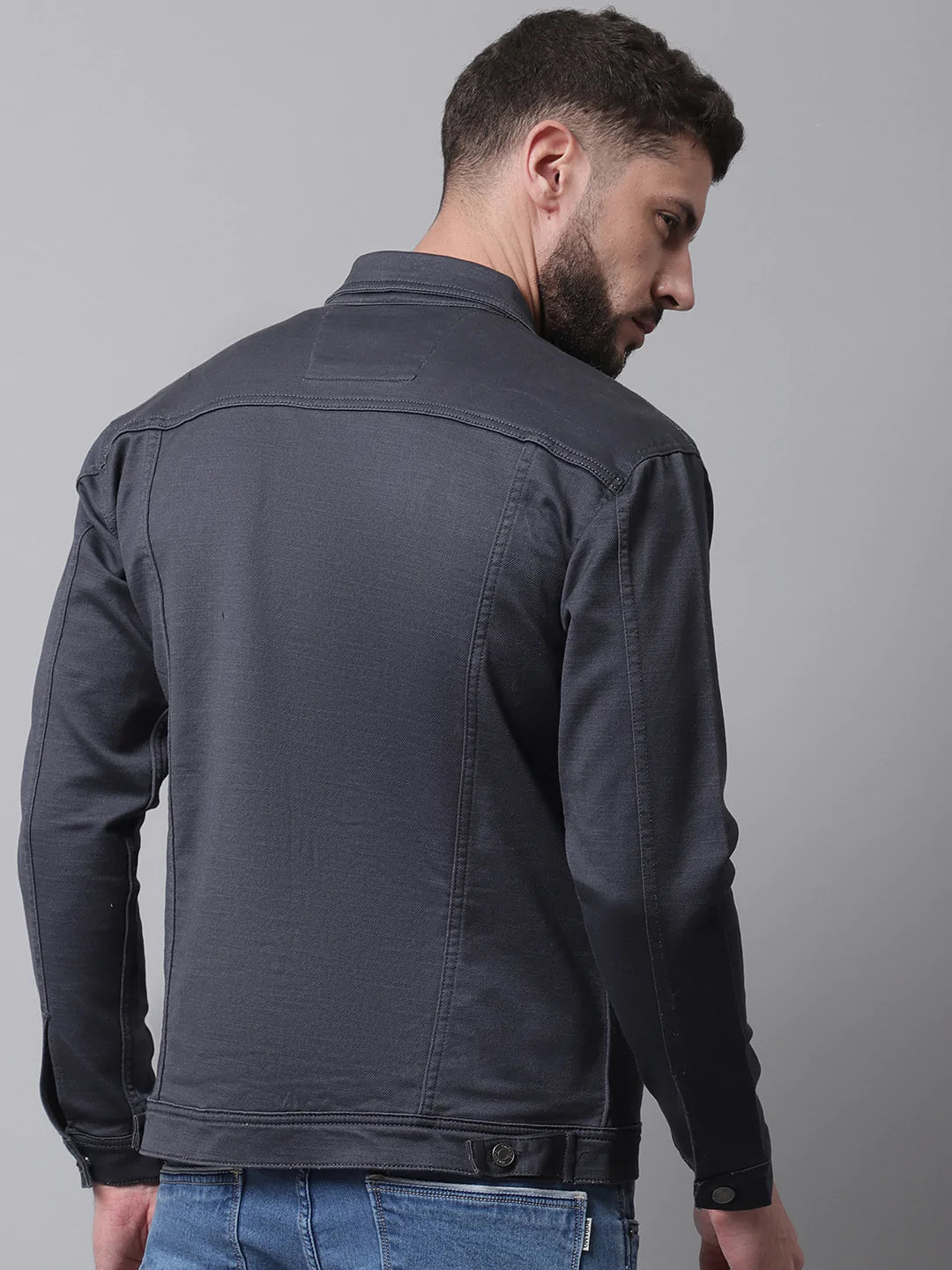 Men Grey Denim Cotton Jacket with Patchwork