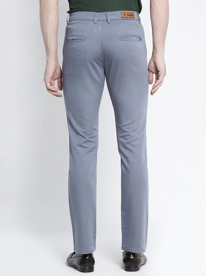 Men Grey Slim Fit Solid Regular Trousers