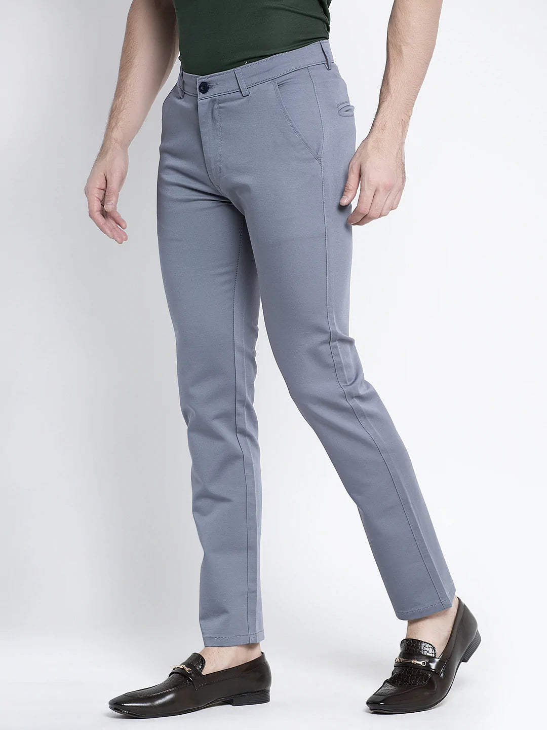 Men Grey Slim Fit Solid Regular Trousers