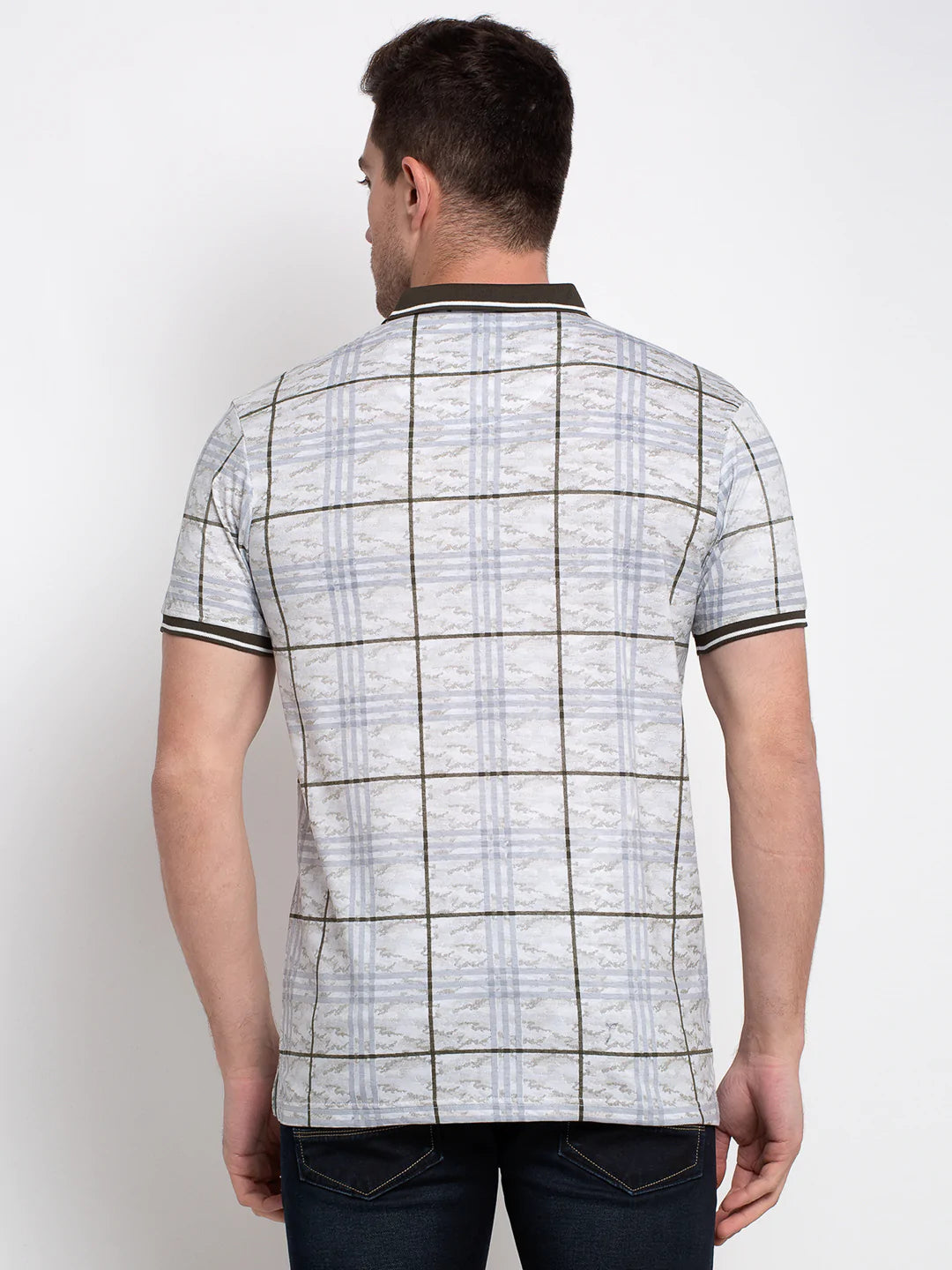 Men Multicoloured Checked Polo Collar T-shirt