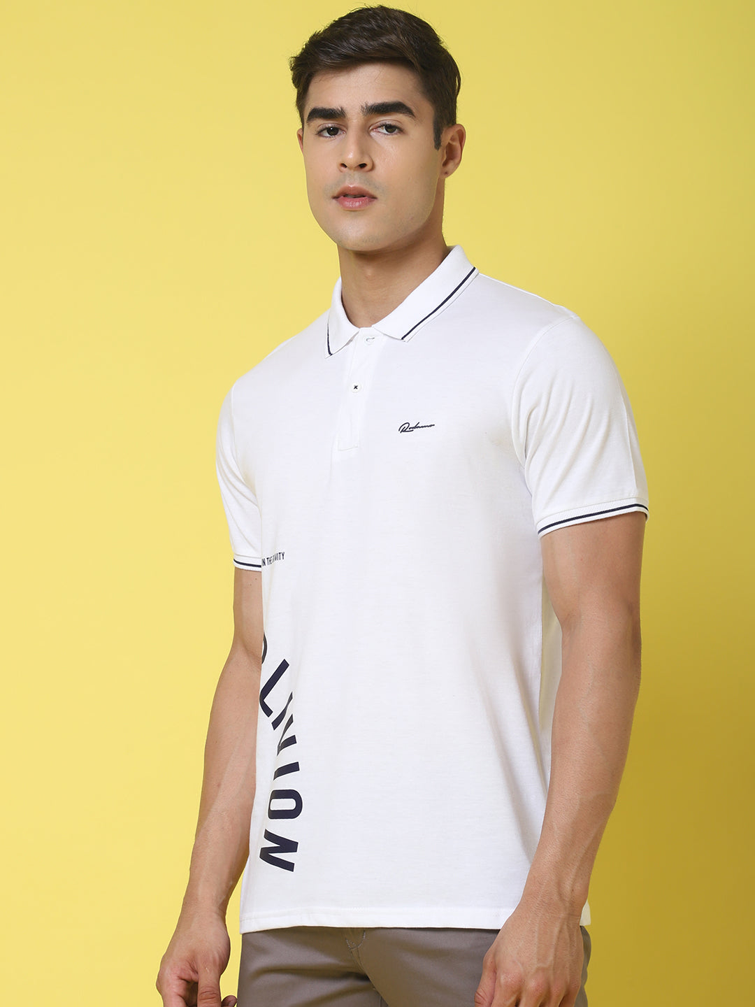 Typography Printed Polo Collar Cotton Slim Fit T-shirt