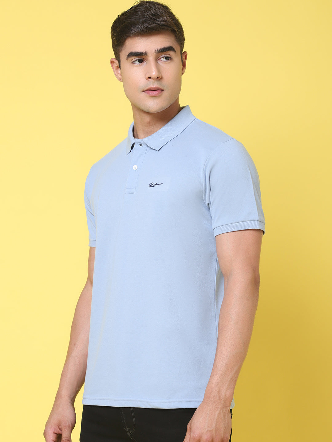 Polo Collar Blue Slim Fit Cotton T-Shirt