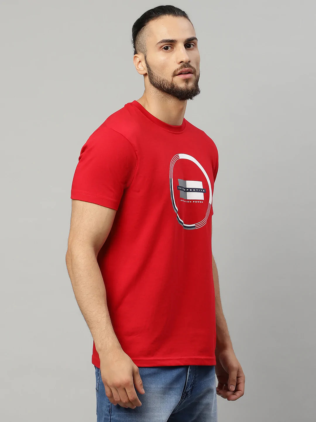 Men Red Printed Slim Fit T-shirt