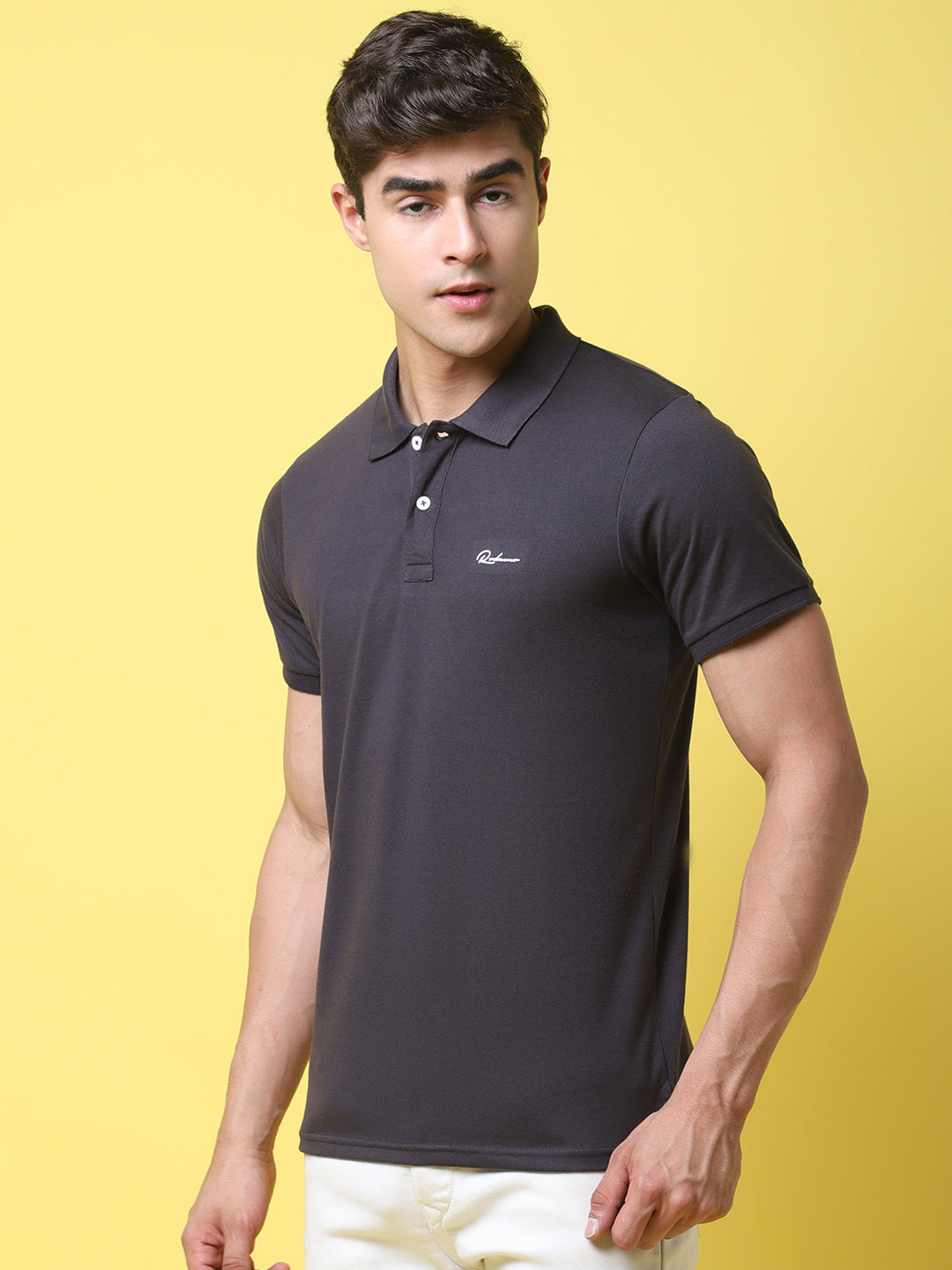 Typography Back Printed Polo Collar Slim Fit T-shirt