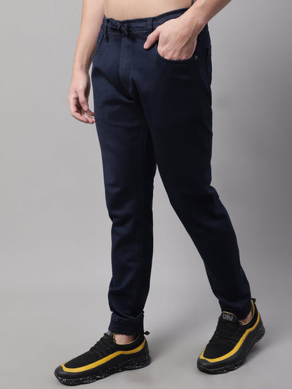 Men Blue Slim Fit Mid Rise Solid Jogger Jeans