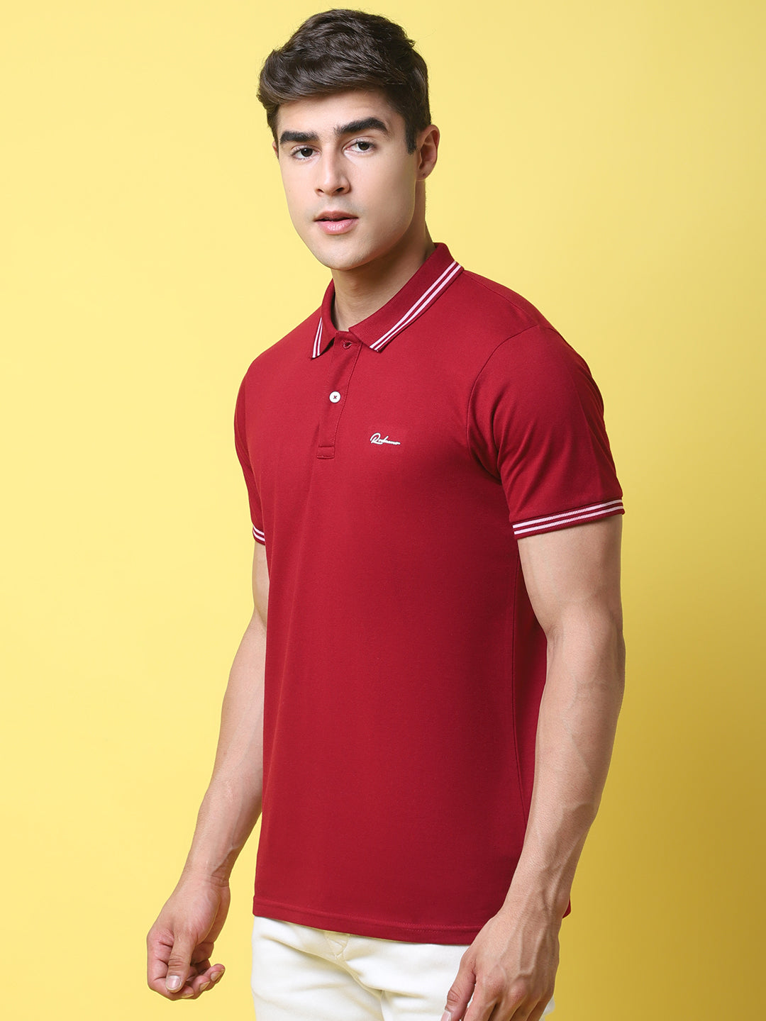 Typography Back Printed Polo Collar Slim Fit Cotton T-shirt