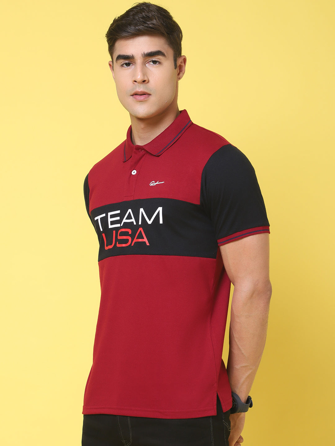 Typography Printed Polo Collar Slim Fit T-shirt