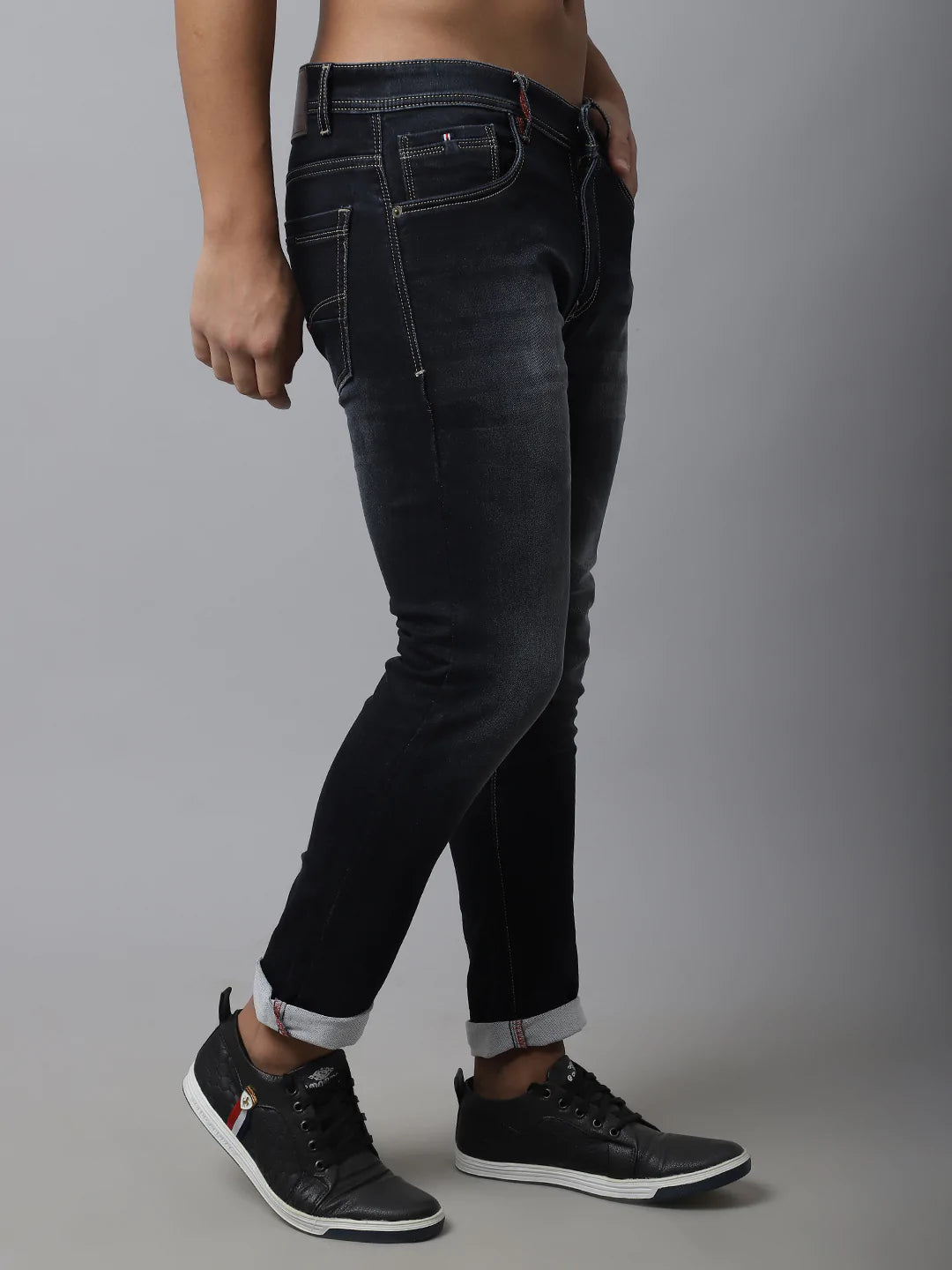 Men Black Slim Fit Heavy Fade Stretchable Jeans