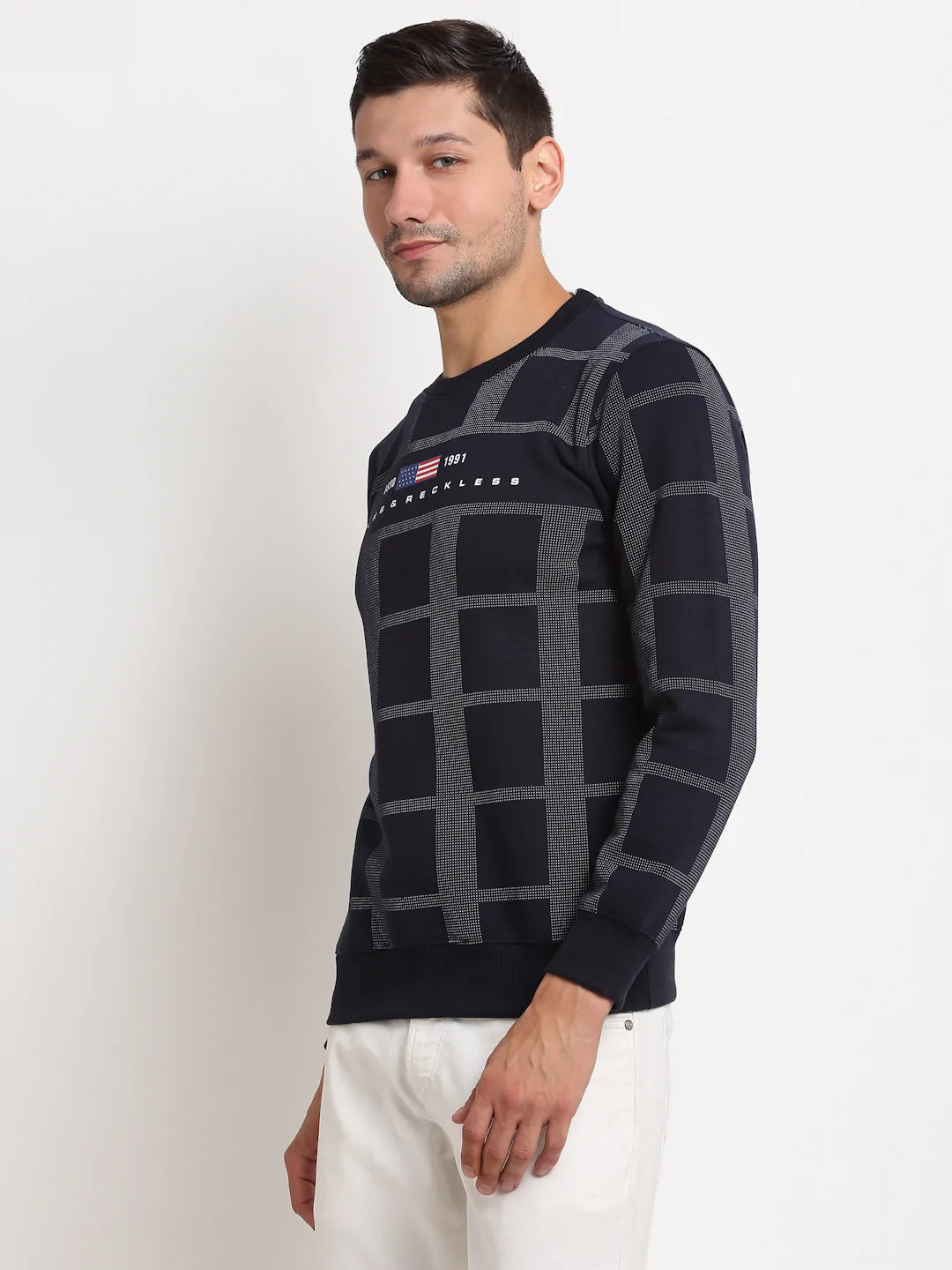 Men Navy Blue Printed Sweatshirt
