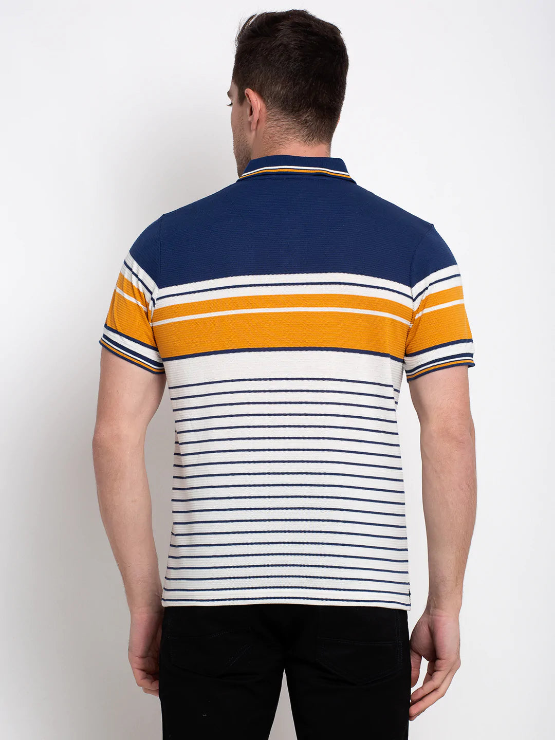 Men Multicoloured Striped Polo Collar T-shirt