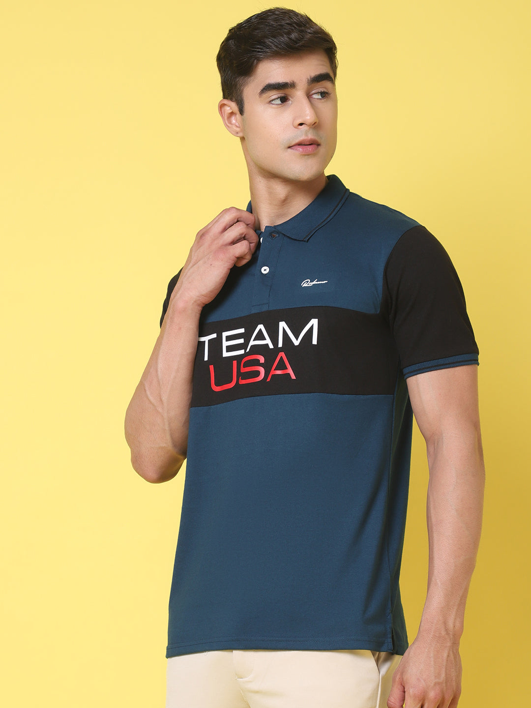 Typography Printed Polo Collar Slim Fit T-shirt