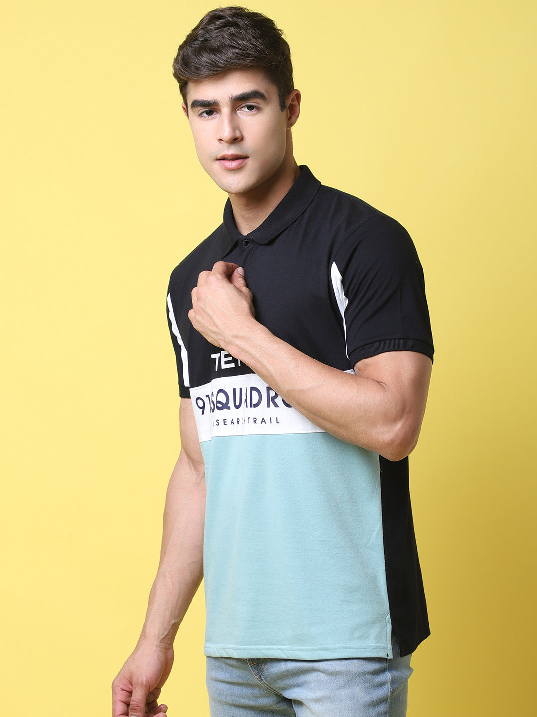 Colourblocked Polo Collar Slim Fit T-shirt