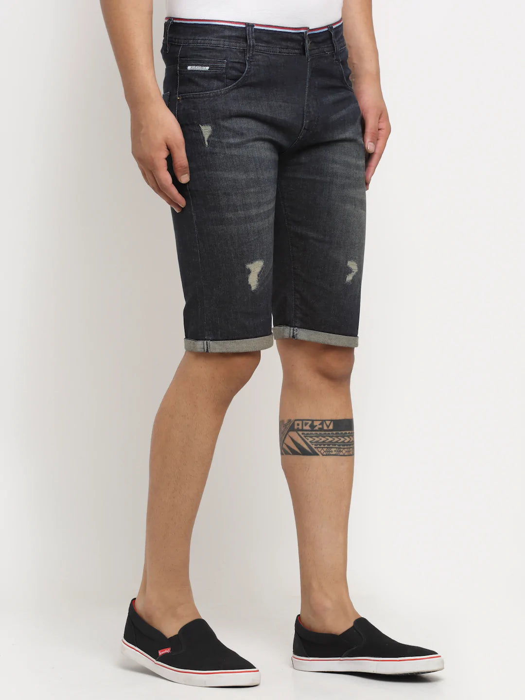 Men Blue Washed Slim Fit High-Rise Denim Shorts